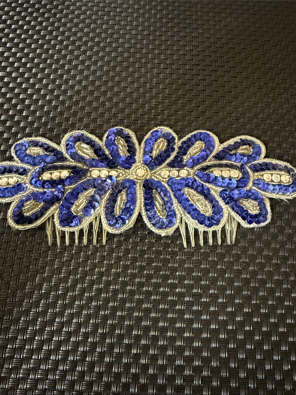 Sequin Floral Hair Comb in Royal Blue